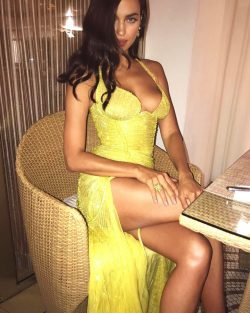 Irina Shayk sexy in yellow dress